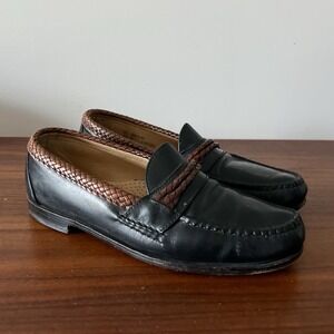 Allen Edmonds Woven Trim Leather Loafers Black Brown 11D Made In USA